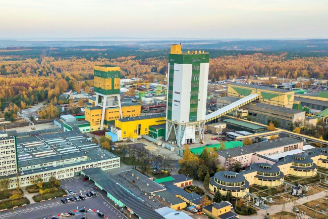 Vue aérienne de la mine de cuivre de Rudna, Pologne.